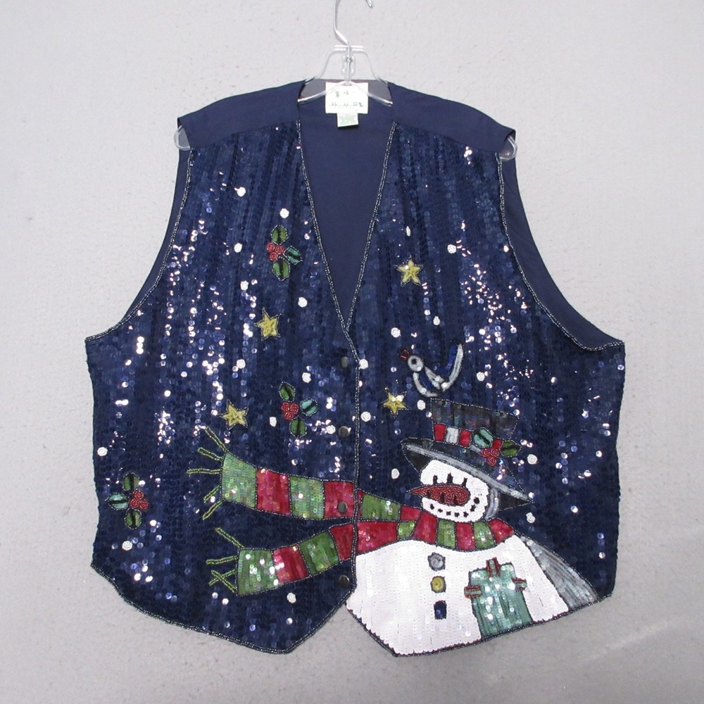Vintage Quacker Factory‎ Vest 2X Sequin Holiday Snowman Ugly Christmas Teacher